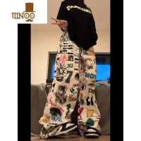 YANXUHULISS美式复古手绘彩色涂鸦直筒休闲裤男女宽松阔腿迷彩工装长裤