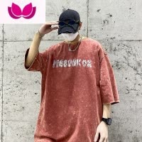 七斓320g水洗做旧短袖T恤男款美式高街夏季胖子大码衣服