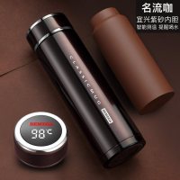 家柏饰(CORATED)紫砂内胆保温杯紫砂杯泡茶杯男士女定制水杯子 名流咖(全钢杯盖智能测温提醒喝水)