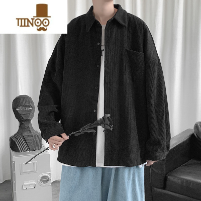 YANXU2023潮牌灯芯绒长袖衬衫外套男潮流宽松纯色BF港风休闲衬衣