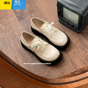 聚范小熊的鞋英伦风小皮鞋女2024新款日系大头复古绑带厚底增高jk单鞋