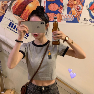 短款修身小个子打底衫女士上衣夏季性感露脐短袖T恤女装休闲衣服