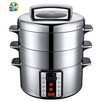山姆斯32cm大容量电蒸锅多功能家用电蒸笼不锈钢三层保温自动断电 FENGHOU 32CM(底锅+2个低笼+2个高笼)