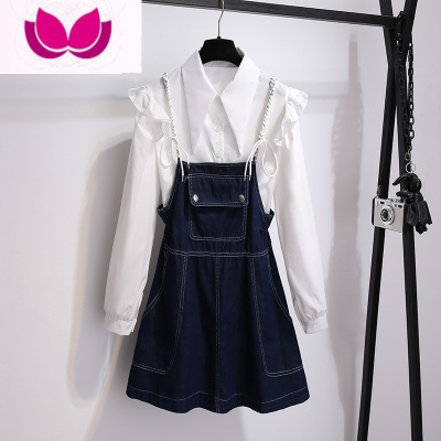 七斓春季牛仔连衣裙女2023新款小个子气质小众设计感吊带裙子套装
