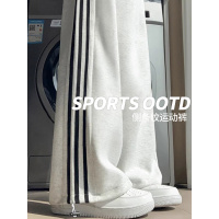 灰色运动裤女款新款春秋小个子宽松bf慵懒风休闲条纹直筒卫裤