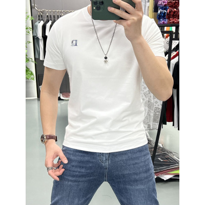 潮牌圆领短袖帅气潮流字母轻奢时尚男丝光棉夏季新款修身T恤上衣