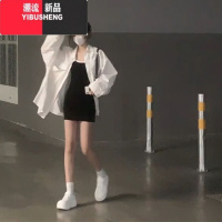 YIBUSHENG春秋设计感小众修身短裙女季辣妹纯欲包臀吊带黑色打底连衣裙子