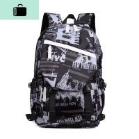 书包男时尚潮流初高中学生双肩包韩版休闲大容量牛津帆布旅行背包NEW LAKE 香槟色黑白大号