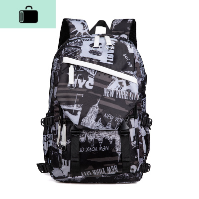 书包男时尚潮流初高中学生双肩包韩版休闲大容量牛津帆布旅行背包NEW LAKE 香槟色黑白大号