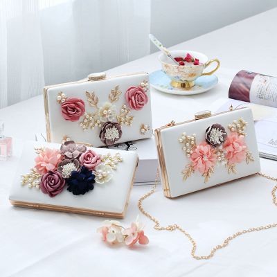 派尼美特2020新款韩版珍珠花朵包晚宴包手拿包宴会包女包链条斜跨包小