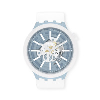 Swatch斯沃琪瑞士手表 BIG BOLD 系列 纯净蓝白 石英学生手表 SB03N103