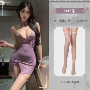 霏慕性感情趣内衣包臀短裙女式情趣睡衣奢香夫人深V斜开襟旗袍大码 ZY6142
