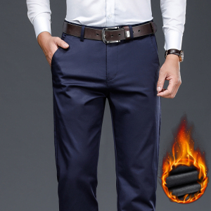 金盾(KIN DON)新款裤子男秋冬厚款男士直筒商务休闲裤 男修身男士西裤弹力冬季黑色长裤休闲裤男 西裤男