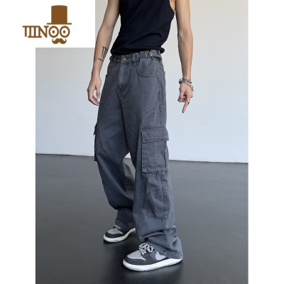 YANXU美式复古街头风大口袋秋季工装裤设计感长裤男女直筒宽松休闲裤子