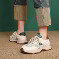 头层牛皮厚底老爹鞋女春夏新款舒适透气圆头系带运动休闲鞋