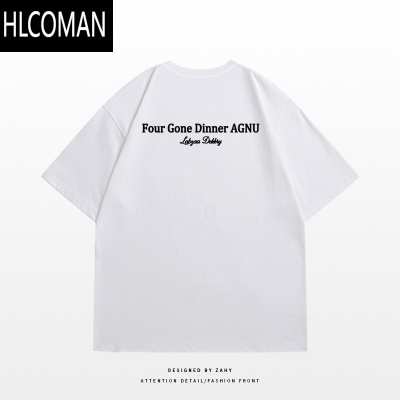 HLCOMAN美式高街vibe字母印花短袖夏季男款潮牌痞帅炸街宽松圆领白色T恤