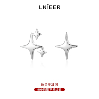 999纯银四芒星耳钉女小众设计感星星耳睡觉免摘养耳洞银耳环耳饰