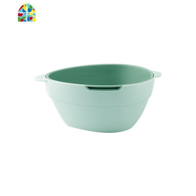 双层塑料厨房洗菜筐淘米篮水果盆收纳洗菜盆 FENGHOU 27*21*12CM-深蓝洗菜篮洗菜篮