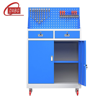 DXBG工具柜加厚铁皮储物柜工厂车间用带抽屉汽修多功能收纳柜灰蓝色二斗小柜含轮子