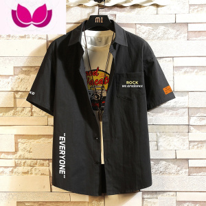 七斓夏季设计感短袖衬衫男潮流ins休闲半袖衬衣大码胖子宽松薄款外套