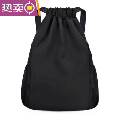 NEWLAKE牛津布束口袋健身包大容量抽绳双肩包女2020新款男背包旅行运动包KB-网兜黑色小号
