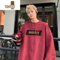 YANXU美式复古卫衣男新款宽松无帽外套潮牌绒套头上衣服