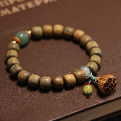 民族风纯天然手工编织时尚盘玩佛珠男女精致莲蓬绿檀木手串手链送女朋友老婆情人节七夕生日礼物