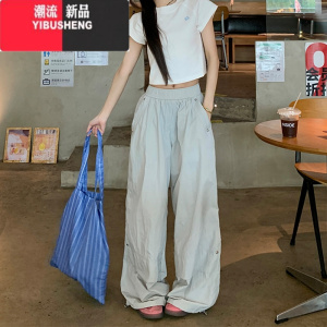 YIBUSHENG美式工装休闲裤女2024季薄款速干裤阔腿运动裤松紧腰爵士舞裤