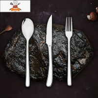 加厚不锈钢家用吃牛排刀叉勺盘子西餐餐具两件套三件套装全套欧式 敬平 银月系列大齿3件套