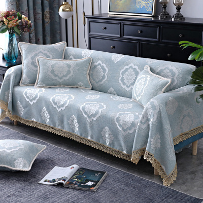 欧式沙发垫现代简约时尚四季通用沙发巾蕾丝花边套罩贵妃盖巾家用瑾墨蓝色30*50cm（抱枕套+枕芯）