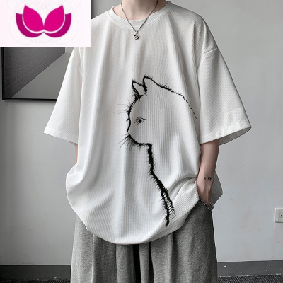 七斓设计感小众oversize短袖男夏季潮牌男生七分袖T恤华夫格半袖