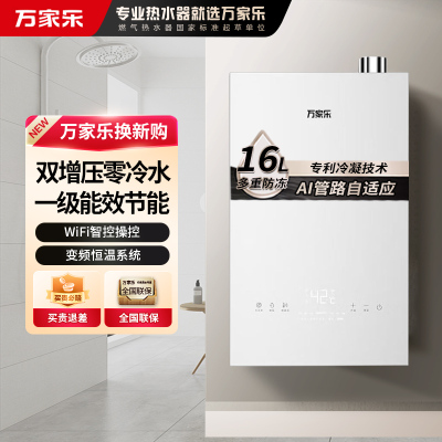 万家乐燃气热水器PL5一级能效零冷水燃气热水器家用智能防冻 16升一级能效零冷水AI单管加热 管道天然气