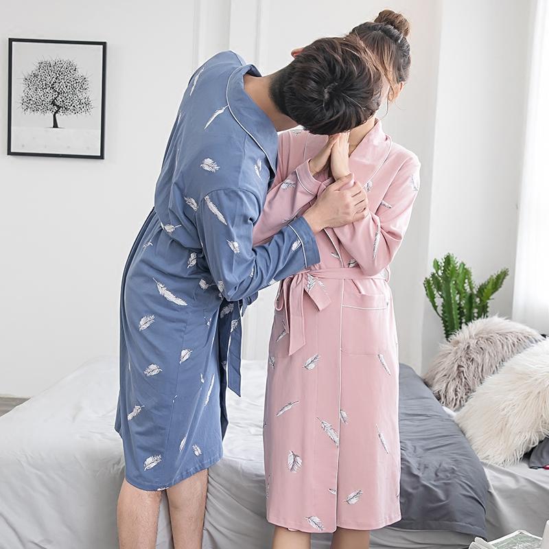 情侣睡袍秋季男士纯棉春秋浴袍长款女性感浴衣全棉加厚大码睡衣男